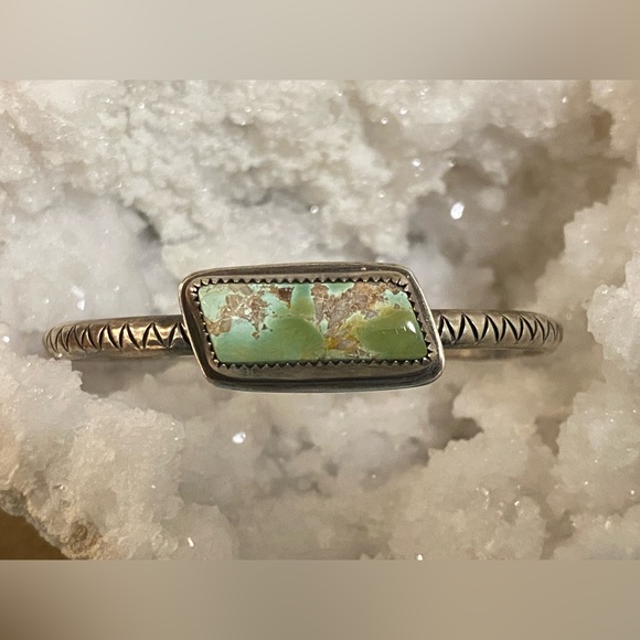 Soliloquy Jewelry - Sterling Pilot Mountain Turquoise Stamped Stacker Cuff